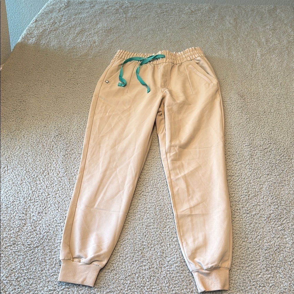 Figs women's Beige Joggers with Turquoise Drawstring size S/P
